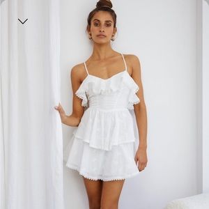 Tameka Ruffle Trim Layered Hem Eyelet Dress White,
L